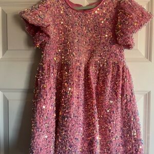 Lola and the Boys 4T Girls' Pink Sequin Flutter Sleeve Dress